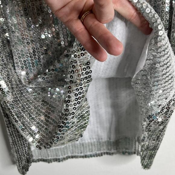 Obey Women’s Sequined Tank Top Size S Silver Sleeveless Long Party Evening - Picture 4 of 8